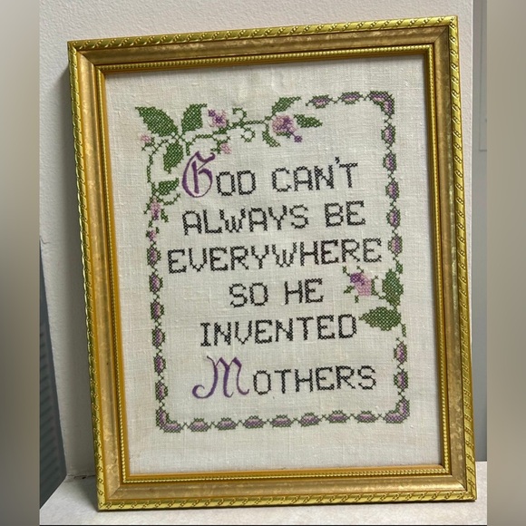 God Invented Mothers Finished and Framed Stamped Cross Stitch - Picture 1 of 4